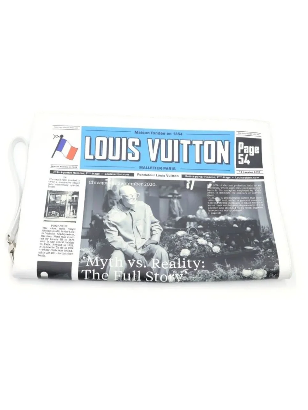 Louis Vuitton Newspaper Clutch White Leather Silver